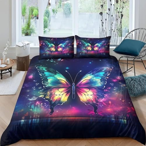 Bedruckte Bettbezug-Sets 260X230 cm Tierischer Schmetterling 3D-Druck Set Weiche Mikrofaser Bettwäsche Set Für Erwachsene Teenager Kinder 3 Stück Mit Reißverschluss Für Heimtextil-7565320760383940000