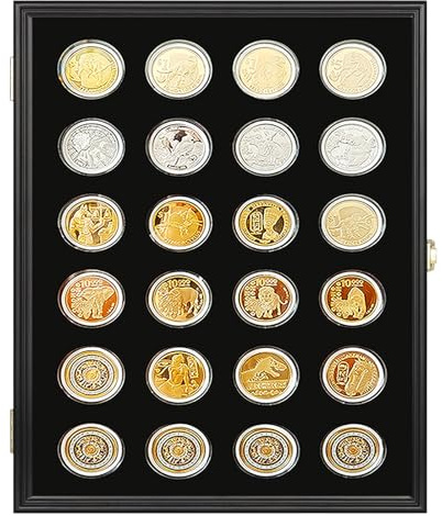 24 Casino Chip Coin Display Case,Challenge Coin Display,Challenge Coin Holder,Challenge Coin Display, Mility Coin Holder Display,Chips Holder Wall Rack 98% UV Lockable,solid wood frame,glass door.