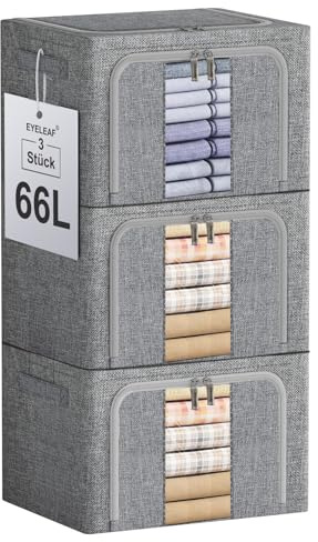 Eyeleaf Scatole Rigide per Armadio XXL 2 Pezzi (24L/66L/100L) con Rinforzi Metallici - Organizer Salvaspazio, Contenitori Impilabili per Vestiti e Accessori
