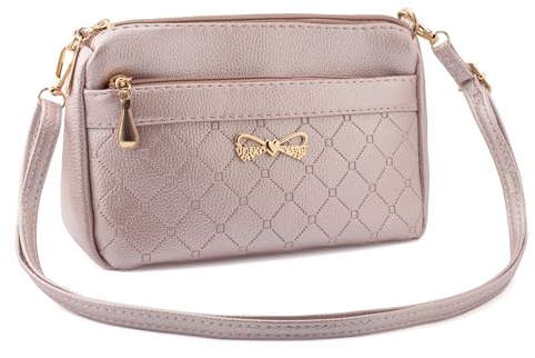FULEI Crossbody Bag for Women Small PU Leather Ladies Handbags Shoulder Purse - Metallic Pink