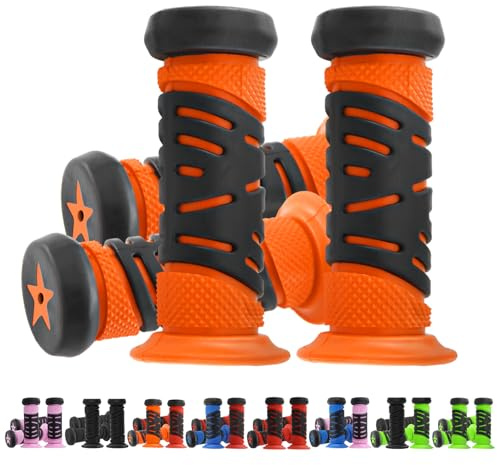 TOKSEO 2 Paar Fahrradgriffe Kinder, Sicherheit Durch Prallschutz, Griffe Kinderfahrrad 22mm Kaliber,95 mm Länge Gummi Lenkergriffe Fahrrad für Roller, Laufrad(Orange)