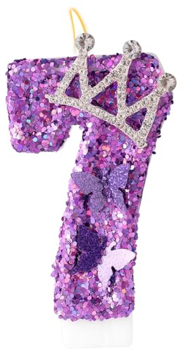 Candele Numeri Compleanno, Candele Compleanno Corona Farfalla Viola Decorazione Torta con Paillettes Addobbi per Feste di Anniversario (7)