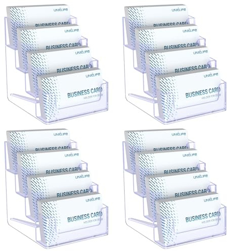 Uniclife 4-pack visitkortshållare i akryl för skrivbord 4 fack