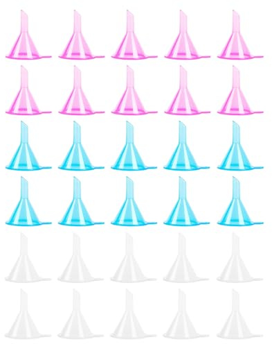 BIFHIG 30 Pequeños Embudos De Plástico De Tres Colores, Accesorios Dispensadores De Perfumes, Embudos De Experimentos Artísticos, Adecuados para Limpieza Y Laboratorios.