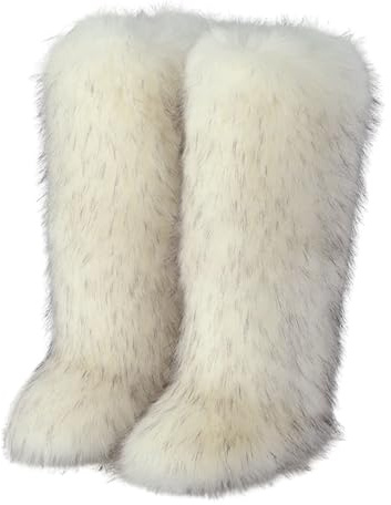 Generisch 2026 Bottes de neige décontractées en fourrure synthétique pour l'extérieur 50 cm de haut, beige, 36 EU