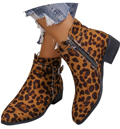 Chelsea-ankelboots Med Blockklack Klassiska Ankelstövlar Med Spänne, Mocka Korta Stövlar, Höststövlar Med Dragkedja I Sidan, Casual Ankelskor for Kontor/dejt(Leopard,41 EU)