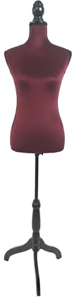 Manichino da Cucito Relaxdays, Donna, tg. 36/38, Regolabile 130–167 cm, Rivestito in Velluto, Base Legno, Bordeaux/Nero