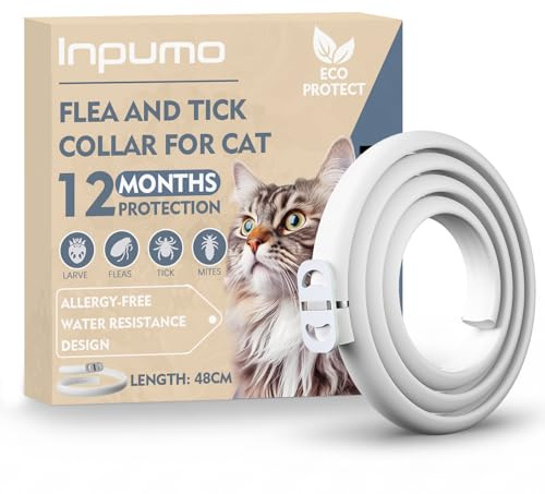 Collier Anti Puces pour Chats, Réglable et Imperméable, Protection 12 Mois, Traitement Naturel aux Huiles Essentielles pour Tous Les Chats (1PCS)