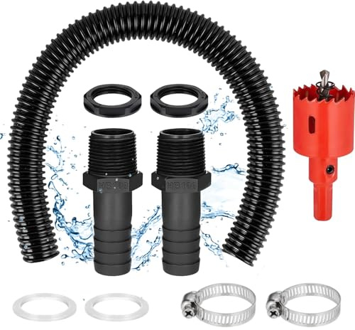 JOYHAVEN Juego de conexión de barril de lluvia, conector de 1 pulgada con manguera de 100 cm, juego de conexión para barril de lluvia, juego de conexión para toneladas de agua de lluvia