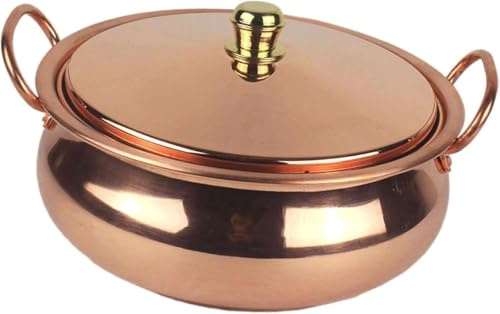 Pentola Robusta in Rame martellato, pentola per shabu-shabu da 7,8 Pollici con Coperchio, casseruola/pentola per stufati Multifunzionale, Adatta a Piani Cottura a induzione e fornelli, utens