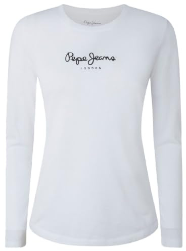 Pepe Jeans New Virginia Camiseta para Mujer Slim Fit Manga Larga Blanco, S
