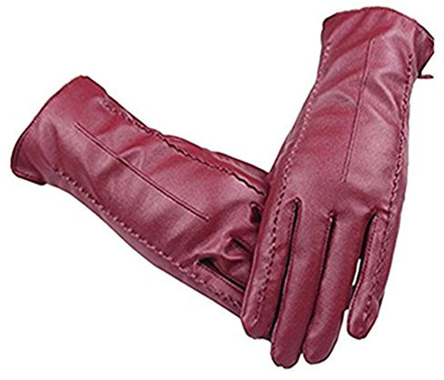 Long Keeper Lederhandschuhe Damen Faux Leder Touchscreen Handschuhe Damen Winter Warm mit Weichem Innenfutter (Rot)