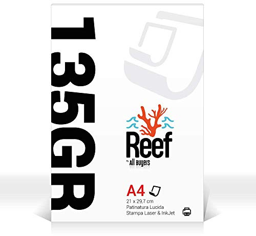2AINTIMO Carta 135gr DIN A4 - Carta Patinata Lucida 135 grammi - Stampanti Laser e Inkjet - Cartoncino BIANCO 21x29,7 cm A4 - Ufficio, Stampa, Fotografia, Hobbies, compatibile con ogni stampante (25)