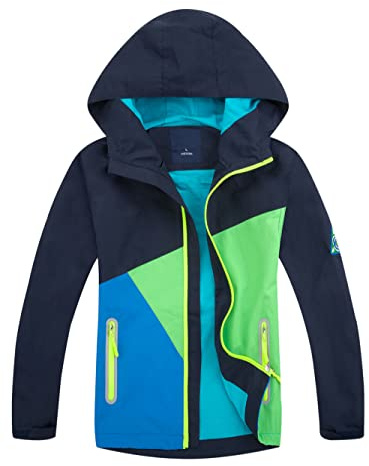 YoungSoul Vindjacka Vattentät Color Block Barn med Kapuschong, Mörkblå, 3-4 �r
