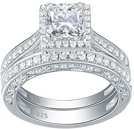 SHELOVES Bridal Wedding Rings Sets for Women 925 Sterling Silver Engagement Rings Princess CZ Sz Q