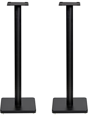 Fluance Floor Speaker Stands for Surround Sound and Bookshelf Speakers with Solid Construction, Adjustable Floor Spikes, Rubber Isolation Feet, Cable Management, Square Base - Matte Black/Pair (SS05S)