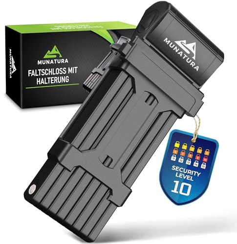 MUNATURA Faltschloss [120cm] - Fahrradschloss mit Hoher Sicherheit und Halterung - Diebstahlsicheres Bike Lock für E-Bike