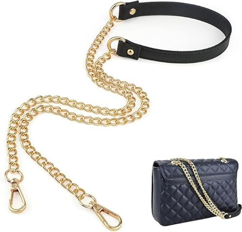 Vspek Taschenkette Gold, Leder Taschengurte zum Wechseln Damen, Taschenband Schultergurt für Taschen, Taschenriemen für Geldbörse und Handtaschen