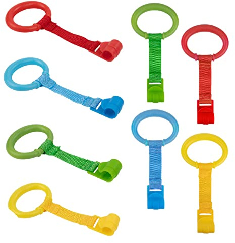 8 Pezzi Anelli Lettino, Anelli Box Bambini,Anelli per Culla e Lettino,Anello Appendersi Box Bambino per Aiuta il Bambino a Imparare a Stare in Piedi