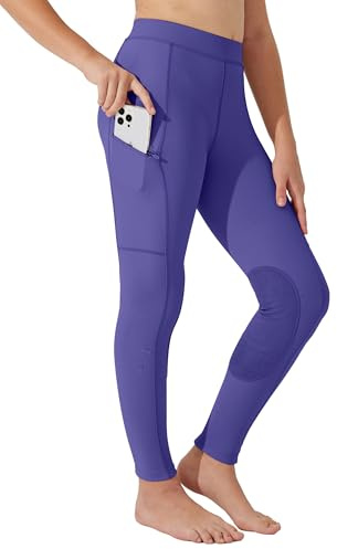 Willit Girls Horse Riding Pants Tights Kids Equestrian Breeches Knee-Patch Youth Schooling Tights Zipper Pockets Purple M