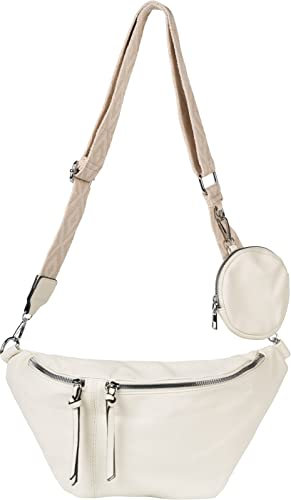 styleBREAKER Damen Halbmond Crossbody Schultertaschen Set 3-Teilig, Schultergurt mit Muster, Schlüsselanhänger, Börse 02012398, Farbe:Creme-Beige