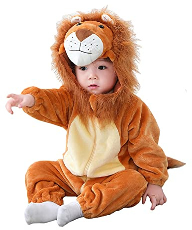 Doladola Unisex Baby Spring Autumn Animal Romper Baby Boys Girls Flannel One Piece Pyjamas(3-4 Years,Lion)