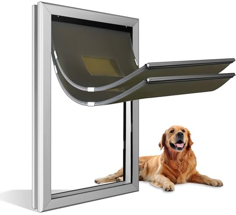 TIMOSS Aluminium-Hundewelpentür mit Magnetverschluss (XL) für große Hunde in Silber