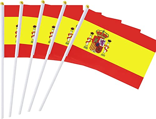 Bandera de España, 50 banderas pequeñas españolas, bandera nacional de mano de 14 x 21 cm