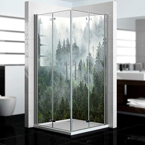 dedeco Pannello posteriore doccia impermeabile motivo foresta V1, vernice UV lucida, 2 x 90 x 210 cm, come pannello posteriore per il bagno per la sostituzione delle piastrelle, come parete