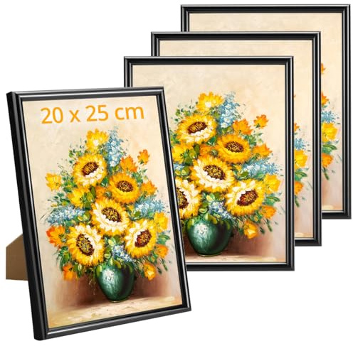 QWORK® Set da 4 Cornice per Foto 20x25 cm Nera, Cornici in Plastica per Tavolo o Parete, Stabili e Leggere
