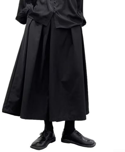 Vilgftyiet Herren Gothic Dark Style Loose Cropped Hakama Pants - M Wide Leg Black Polyester