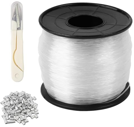 Fiskelina nylonsnöre med sax, 0,6 mm x 200 m transparent nylontråd, slitstark, osynlig stark nylonlina för upphängning, transparent monofil, fiskelina för smycken, pyssel