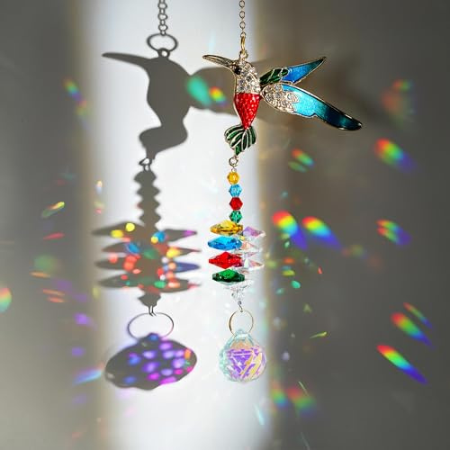 H&D HYALIN & DORA glittrande strass kolibri solfångare med kristallhängande ornament regnbågsprismor för fönster hem trädgård fest dekor