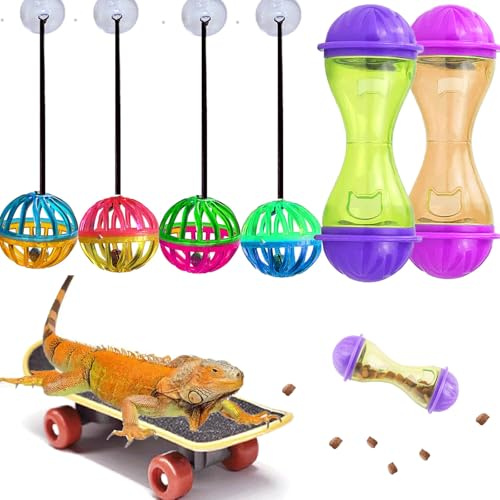 VZqola 7 pcs Breaded Dragon Toys Set Balls Bell Reptile Feeder Toy Lizard Feed Balls Enrichment Toy Habitat Terrarium Tank Accessories Interactive Toy for Bearded Dragon Gecko Small Animals