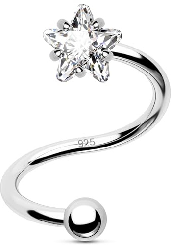 Jewseen 925 Sterling Sliver Cartilage Orecchino Stella Helix Stud Orecchini a spirale contorti Labret Piercing Gioielli CZ Cartilage Stud