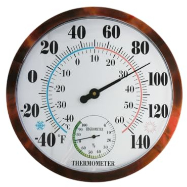 QTengCX 10 Inch Decorative Outdoor Thermometer - Vintage Wall Mounted Weather Gauge with Large Analog Dial, Waterproof Temperature Monitor for Patio, Garden, Fence & Garage (No Battery Required)