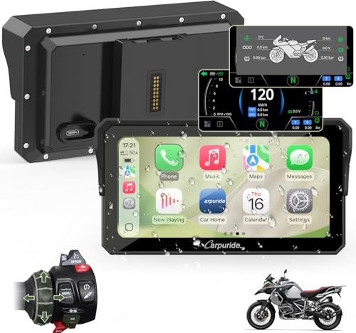 Carpuride W602BS Pro Carplay Écran pour BMW Motos, Natif Wonder Wheel Contrôle & Données Lecture, Sans Fil CarPlay & Android Auto, 6,25 Étanche Tactile Écran, OTA, Double Bluetooth, Interphone, Navi.