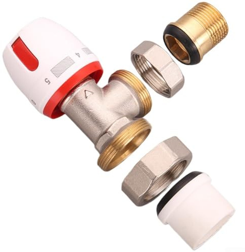 Zeroupshop Kit de termostato de válvulas de radiador de esquina ajustables con control de temperatura de latón, instalación simple para sistemas de calefacción, refrigeración y agua del hogar, 87 x