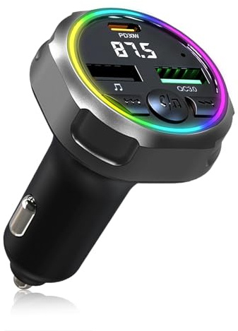 Trasmettitore FM Bluetooth Auto Trasmettitore Audio Con Clip Supporto Ricarica Rapida USB C PD 30W + QC3.0 48W Per Riproduzione Musica E Chiamate Vivavoce Microfono Riduzione Rumore Luce Anulare