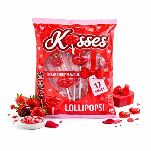 Sucettes en forme de lèvres – Goût fraise – Lot de 17 sucettes – Pour fêtes et cadeaux