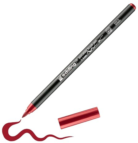 edding 4200 Pennarello per porcellana - Cremisi - 1 penna - punta pennello 1-4 mm - per dipingere e decorare la ceramica, porcellana - lavabile in lavastoviglie, inchiostro opaco, asciugatura rapida