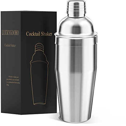 Cocktail Shaker,750ML Martini Shaker,Food Grade Stainless Steel Martini Mixer Built-in Strainer,Drink Shaker by LUCKYGOOBO,Bartender Kit Gifts.