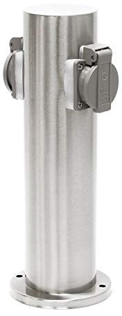 WilTec Multiprise de Jardin Double – 2 Prises – 110 x 110 x 300 mm – Design Colonne d’énergie – en Acier affiné INOX – Utilisation extérieure IP44 Outdoor