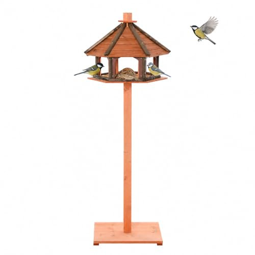 PawHut fågelhus trä fågelvilla mathus fågelställ fågelbord fågelhus lekstativ med vattentätt tak för utomhusbruk natur Ø 52 x 130 H cm