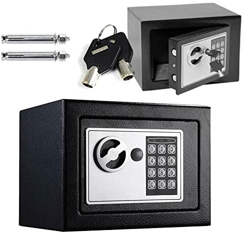 Möbeltresor Safe Elektronikschloss Tresor mit zahlenschloss & 2 Schlüssel Wandtresor Klein Elektronik Safe Doppelbolzenverriegelung Schranksafe, für Zuhause, Büro, Hotel 4,6 Liter Schwarz 23x17x17cm