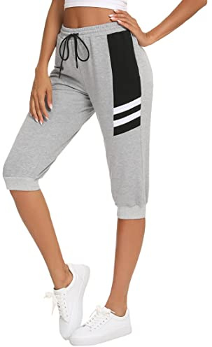 Terecey Pantaloni Donna Sportivi 3/4 Pantaloni Donna Estivi Corti al Ginocchio Pantalone Sportivi Cotone Estivi con Tasche Pantalone Tuta Estivi Leggeri per Fitness Jogging
