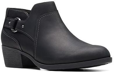 Clarks Women's Charlten Grace Ankle Boot, Black Oily Leather, 7.5 Medium US