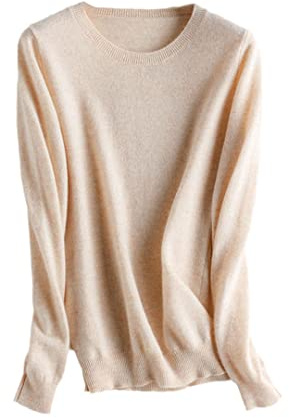 Kashmir ull stickad tröja kvinnor pullover rund hals bas varm jumper, BEIgE, L