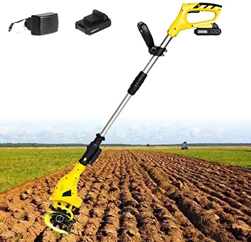 Mini motoazada 20V, motoazada 20V, motoazada eléctrica ligera, ancho de trabajo: 20 cm - profundidad de trabajo: 25 cm, con batería de litio de 5,4 Ah y cargador rápido (Amarillo) (Amarillo)