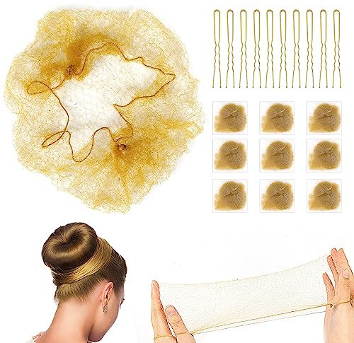 20 redecillas invisibles para el pelo con 20 horquillas, redes de nailon para moños, redecillas para el pelo, para niños, ballet, moños, flecos elásticos, red rubia